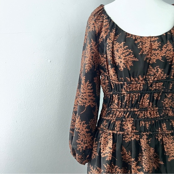 Rebecca Taylor Arden Fern Silk MIDI Dress Black/Copper Colored floral print L - Picture 6 of 16